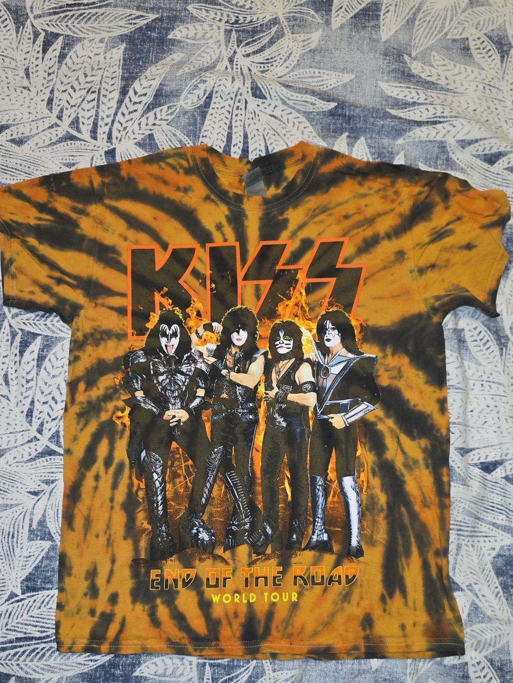 Kiss Orange & Black Tie-Dye Short Sleeve Tee - End Of The Road World Tour